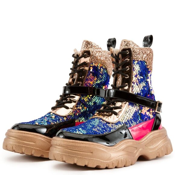 PRETTY LADY ALL GLAM  COMBAT BOOTS ( BRAND NEW !!!!!!! ) - Picture 1 of 6